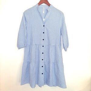 Beachsissi Blue and White Checkered Oversized Peasant Dress Size Small